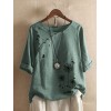 Flower Butterfly Print Round Neck Long Sleeve Button T-shirts For Women