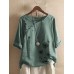 Flower Butterfly Print Round Neck Long Sleeve Button T-shirts For Women
