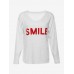 Women Letter Pattern Casual V-Neck Long Sleeve T-Shirts