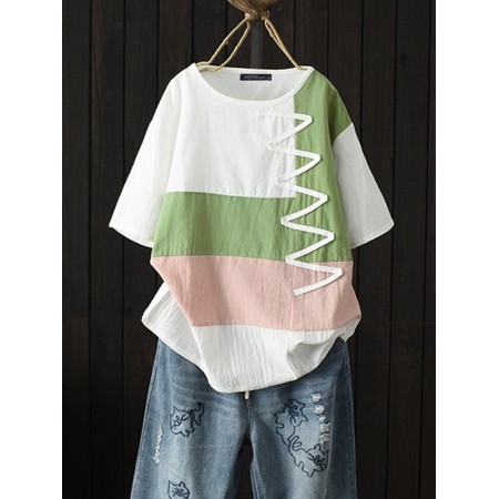 <b>Notice</b>: Undefined variable: alt_image in <b>/www/wwwroot/www.clothlars.com/vqmod/vqcache/vq2-catalog_view_theme_fastor_template_product_product.tpl</b> on line <b>133</b>Women Striped Patchwork O-Neck Short Sleeve T-Shirts