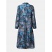 Vintage Graffiti Print Button Long Sleeve Casual Shirt Dress for Women