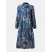 Vintage Graffiti Print Button Long Sleeve Casual Shirt Dress for Women