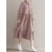 Women Corduroy CasualLace-up Ruffles Hem Loose Full Sleeve Mid-Calf Length Midi Dress