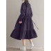 Women Corduroy CasualLace-up Ruffles Hem Loose Full Sleeve Mid-Calf Length Midi Dress