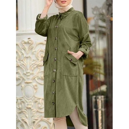 <b>Notice</b>: Undefined variable: alt_image in <b>/www/wwwroot/www.clothlars.com/vqmod/vqcache/vq2-catalog_view_theme_fastor_template_product_product.tpl</b> on line <b>133</b>Women Corduroy Solid Moslem Style Collared Raglan Button Front High Low Dress