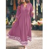 Women Geometric Flare Sleeve Spliced Back Zipper V-Neck Midi Dresses