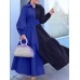 Women Long Sleeve Pleated Loose Contrast Color Block Patchwork Solid Lapel Midi Dresses