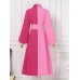 Women Long Sleeve Pleated Loose Contrast Color Block Patchwork Solid Lapel Midi Dresses