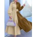 Women Long Sleeve Pleated Loose Contrast Color Block Patchwork Solid Lapel Midi Dresses