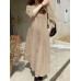 Women Long Sleeve Shirt Pockets Solid Ankle Length Midi Dresses