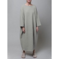 Women Thick Warm Loose Sweatshirt O-Neck Calf Length Midi Dresses