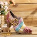 Retro Floral Leather Splicing Zipper Chunky Heel Pumps Dress Shoes