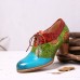 Retro Splicing Embossed Leaves Genuine Leather Zipper Pumps