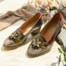 Retro Splicing Floral Leather Slip On Block Heel Pumps Dress Shoes