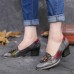 Retro Splicing Floral Leather Slip On Block Heel Pumps Dress Shoes