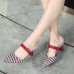 Women Retro Elegant Lattice Pattern Pointed Toe Backless Cone Heel Shoes