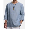 Ethnic Casual Men's Long-sleeved V-neck Solid Color Large Size Loose T-Shirts