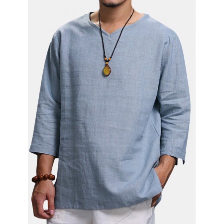 <b>Notice</b>: Undefined variable: alt_image in <b>/www/wwwroot/www.clothlars.com/vqmod/vqcache/vq2-catalog_view_theme_fastor_template_product_product.tpl</b> on line <b>133</b>Ethnic Casual Men's Long-sleeved V-neck Solid Color Large Size Loose T-Shirts