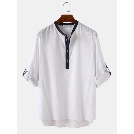 <b>Notice</b>: Undefined variable: alt_image in <b>/www/wwwroot/www.clothlars.com/vqmod/vqcache/vq2-catalog_view_theme_fastor_template_product_product.tpl</b> on line <b>133</b>Mens 100% Cotton Stand Collar Three Quarter Sleeve Casual Henley Shirts