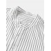 Mens Casual Vertical Stripe Stand Collar Breathable Henley Shirts