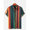 Mens Cotton Colorful Striped Henley Collar Short Sleeve Shirts