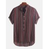 Mens Ethnic Stripe Buttons Fly Breathable Short Sleeve Casual Holiday Henley Shirts