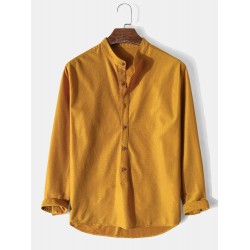 Mens Solid Color Brief Style Button Front Long Sleeve Henley Shirt