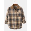 Mens Vintage Plaid Casual Fit Cotton Long Sleeve Henley Shirts With Pocket